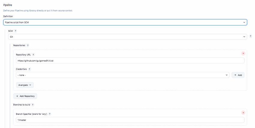 Configuração do repositório Git